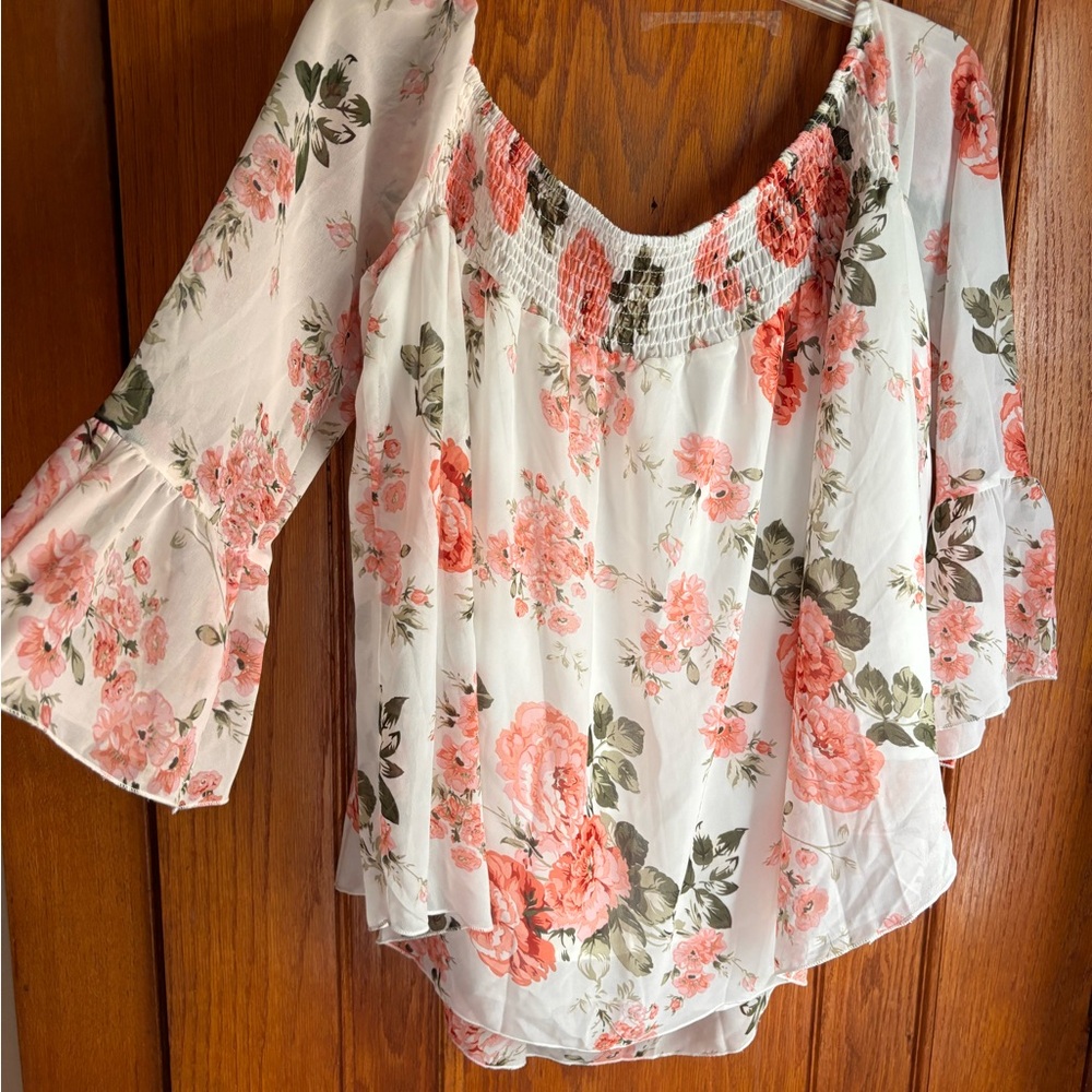 SHEIN Pink and Green Floral Blouse